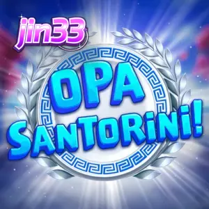 Tampilan visual slot Opa Santorini dengan latar belakang pemandangan khas Yunani